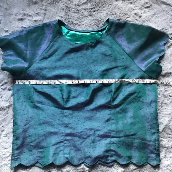 One of a kind handmade vintage top in iridescent two tone teal purple shiny - Picture 5 of 6